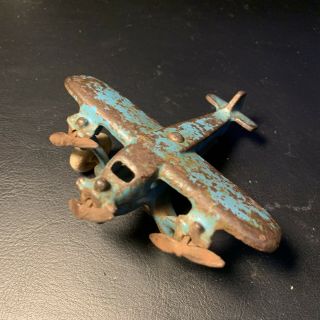 Vintage Cast Iron Tri - Motor Airplane 362 Plane Pilot Air Force Missing 1 Wheel