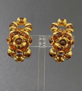 Rare Huge Vintage Gorgeous Runway Gripoix Designer Glass Flower Earrings