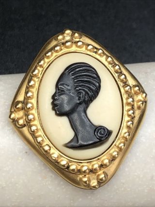 Vintage Signed Coreen Simpson Black Cameo African American Brooch Pin
