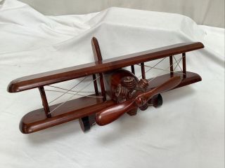 Large Hand Crafted Vintage 1930’s Biplane Wooden Model