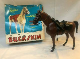 Marx Johnny West Buckskin Toy Horse,  Brown And Black Plastic,  13 X 14 "