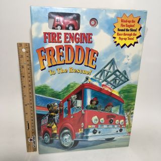 Vintage Fire Engine Freddie Wind - Up Truck Pop - Up Toy Playset Book Wear