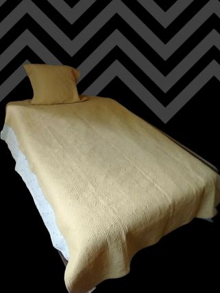 Italian Bedspread/coverlet With Pillow Sham Vtg 100 Cotton Yelow Full Size