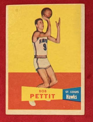 Vintage 1957 Topps Basketball Bob Pettit Rookie Card Rc 24 St Louis Hawks Nba
