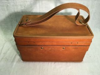 Vintage Hartmann Leather Luggage Golden Brown Hard Case Makeup Cosmetics