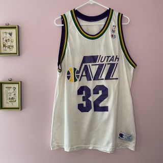 Vintage 90s Champion Utah Jazz Karl Malone Jersey Home Size 48 Xl