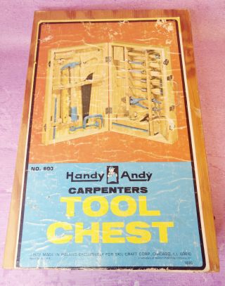 Vintage 1972 Handy Andy Carpenters Tool Chest No 600 Tools Wooden Case Complete