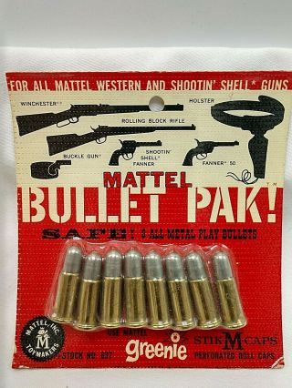 1959 Mattel Shootin Shell & Fanner Cap Guns Bullet Pak Nos Package