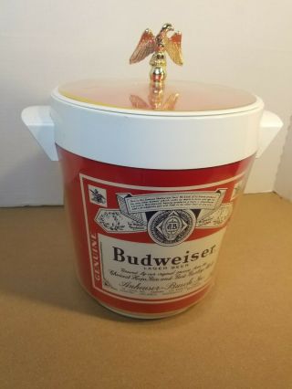 Vintage Plastic Budweiser Beer Ice Bucket By Thermo Serve Insulated Gold Eagle