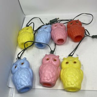 Vintage Owl String Lights Set Of 7 Patio Camping Outdoor Owl Blow Mold &