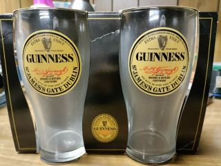 Guinness Extra Stout Pint Beer Glasses Set Of 2 St.  James Gate Dublin Ireland