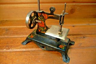 Antique Casige Metal German Miniature Child’s Sewing Machine Flowers Vintage