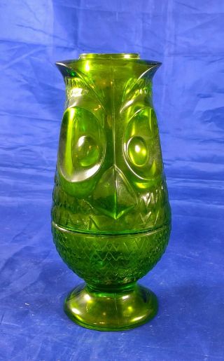 Vintage Viking Glass Green Owl Fairy Lamp 7” Tall Candle Light,  Please Read