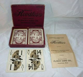 1912 Roodles Card Game - Kalamazoo Mi.  Swastika Flinch Card Co.