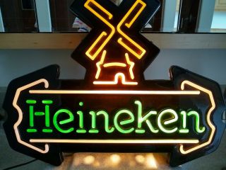 Vintage Heineken Green Light Up Beer Sign Bar Advertising Plastic