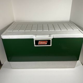 Vintage 1980 Coleman Green Metal & Plastic Cooler W/ Tray Ice Chest 22 "