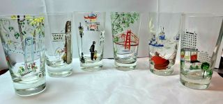 Vintage Hand - Painted Drinking Glasses - San Francisco Scenes