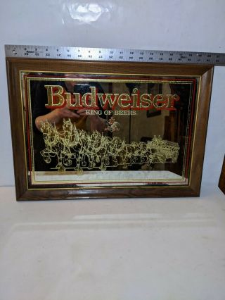 Vintage Budweiser Clydesdale Mirror Sign 20.  5x14.  5 Smoked Glass Gold 1989