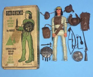 Vintage Marx Geronimo Movable Apache Indian & Box Best Johnny West Fighter