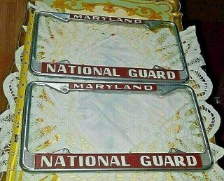 2 Maryland National Guard Metal License Plate Frame Holders Pair