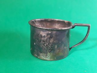 Vintage Engraved Mickey Mouse Playing Saxophone Baby Cup Silver Plate