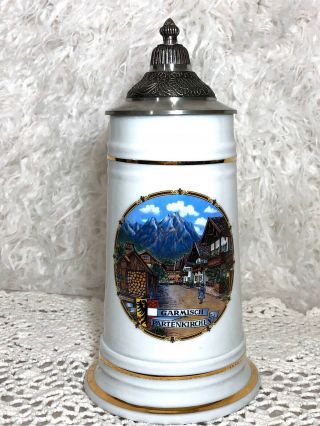 German Gerz Beer Stein Mug Cup Lidded Garmisch - Partenkirchen Made In Germany