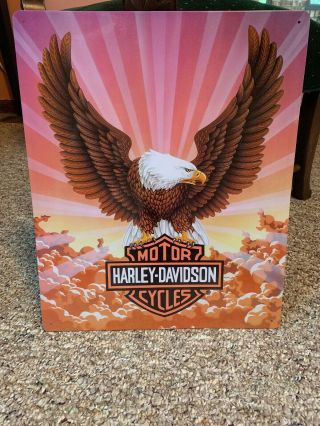 Ande Rooney Harley Davidson Eagle With Clouds Tin 2001 Motorcycle Sign