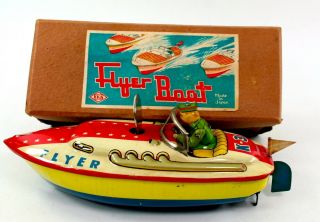 Kato (japan) “flyer K - 3” Wind - Up Tin Litho Speed Boat W/military Driver & Box Nr