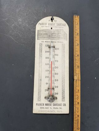 Vintage Parker House Sausage Chicago Wood Advertising Thermometer Sign