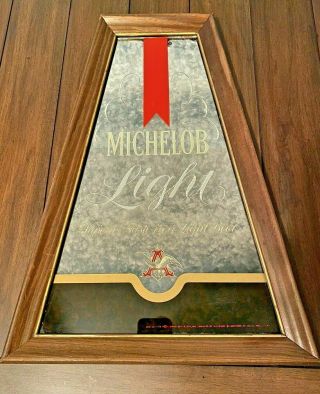 Vintage Michelob Light Beer Sign Mirror Pyramid Shape Wood Frame 20 "