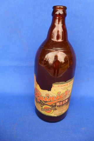 Vintage Rainier Beer Paper Label Bottle - Quarter Gallon Picnic Size - 1930s?