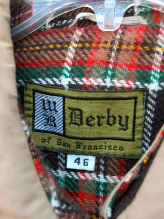 Vintage 80s Derby of San Francisco Men ' s Size 46 Zip Up Lined Jacket Tan 2