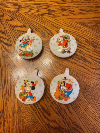 4 Vintage Disney Glass Christmas Ornaments Mickey,  Donald Duck,  Goofy