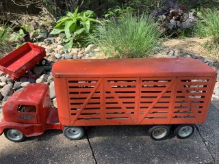 Vintage Tonka Toys Mound Metalcraft Livestock Semi Truck & Trailer