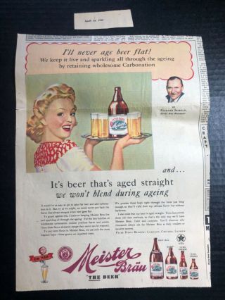 1945 Meister Brau Beer Print Ad Peter Hand Brewing Co.  Chicago Tribune 15x11”