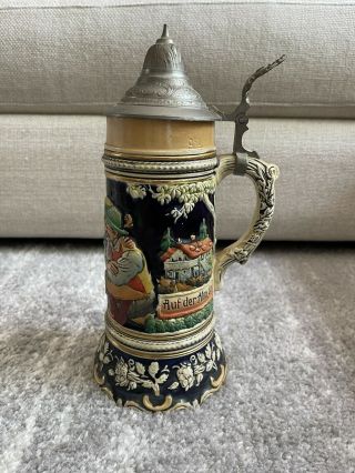 Vintage Musical German Beer Stein Swiss Made With Pewter Lid