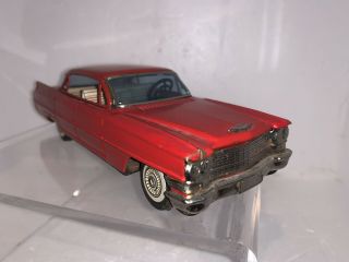 Vintage Bandai Tin Friction Toy Red Cadillac Car Vg