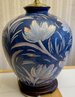 X - Large Vintage 32”x12” Asian Cloisonne Porcelain Floral Ginger Jar Lamp Tulip