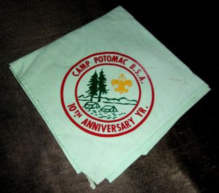 Old Boy Scouts Bsa Neckerchief,  Camp Potomac,  10th Anniversary Year B.  S.  A.  1982