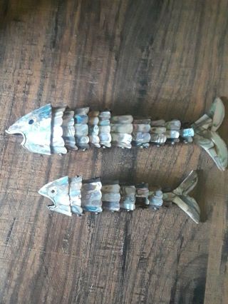 2 Vintage Abalone Shell Fish Bottle Opener Flexible 8 " & 6”