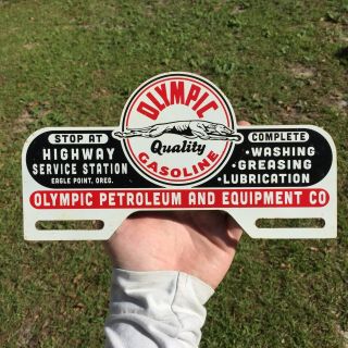 Metal Olympic Gasoline Highway Service Station License Plate Topper Sign