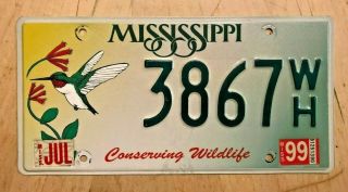 Mississippi Conserving Wildlife Graphic License Plate " 3867 Wh " Hummingbird