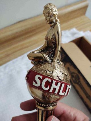 Vintage Schlitz Golden Classic Drought Handle; Lady Of The Globe.