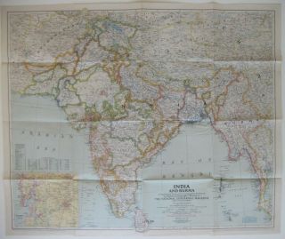1946 Map India Burma Pakistan Punjab Bengal Madras Hyderabad Sri Lanka Kashmir