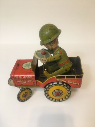 Vintage 1944 Gi Joe Jouncing Jeep - Tin Wind Up Toy - Winds And