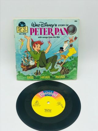 Vintage 1977 Walt Disney Story Of Peter Pan Read Along Book And Record 304
