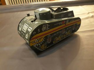 Vintage Marx Pressed Tin Litho 10 " Mechanical Wind - Up Tank 1937 Dough Boy?