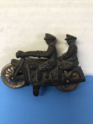Vintage Hubley 1930 Motorcycle Cop Tandem 4”x3” Pdh Cast Iron Toy Collectible