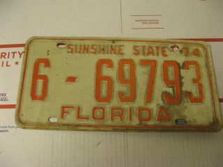1974 74 Florida Fl License Plate Sunshine State 669793