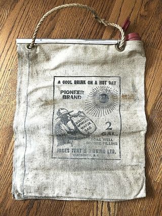 Vtg Jones Tent & Awning " Pioneer " 2 Gallon Canvas Water Bag - Vancouver Bc